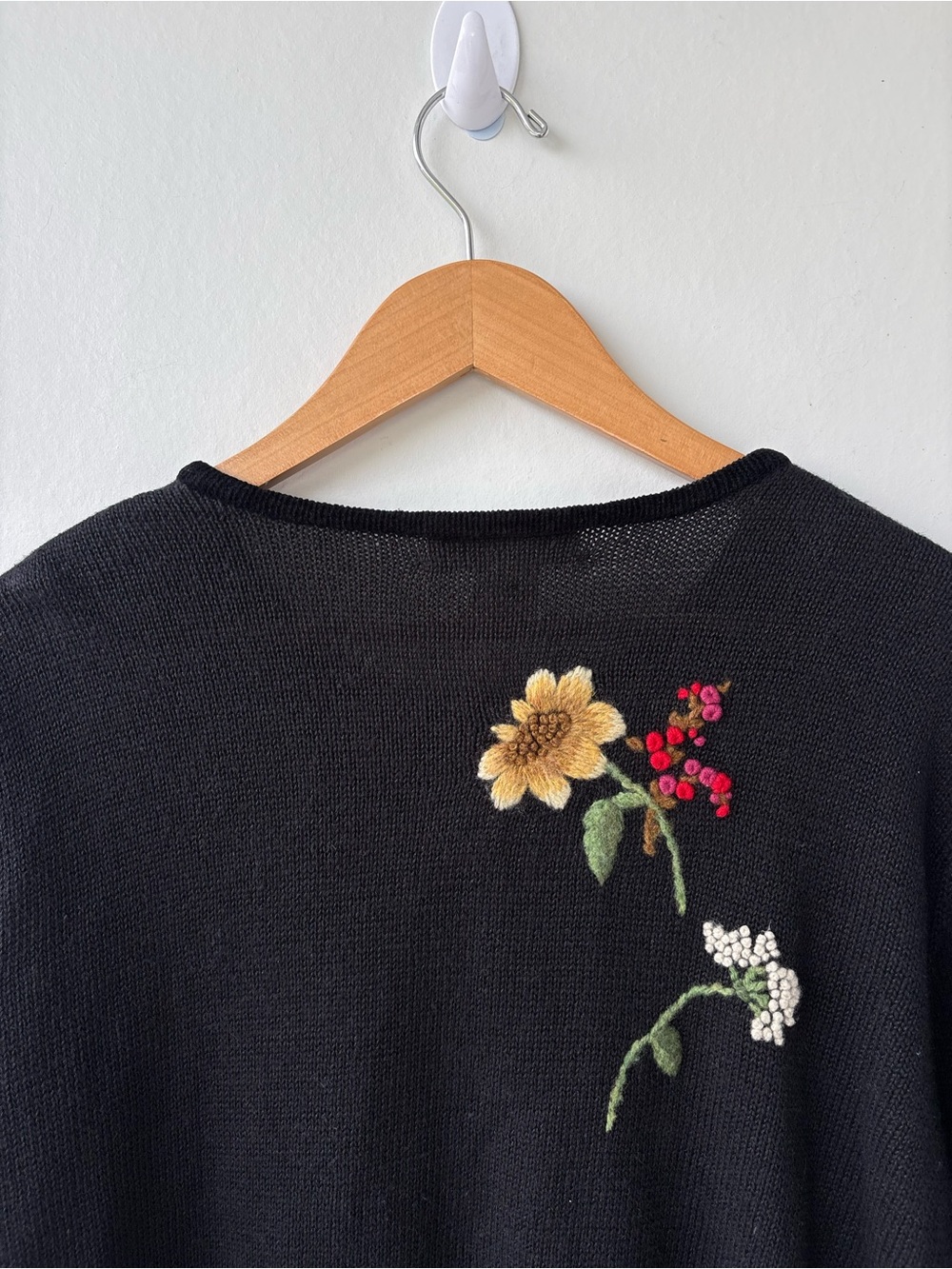 Susan Bristol Petite Hand Embroidered Floral Cardigan Sweater Black Cottagecore - Picture 5 of 6